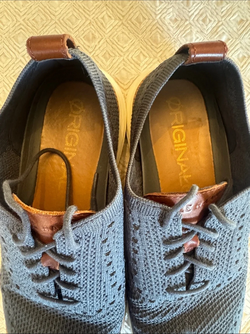 Cole Haan Gray Knit Lace-Up Oxfords with Brown Leather Accents